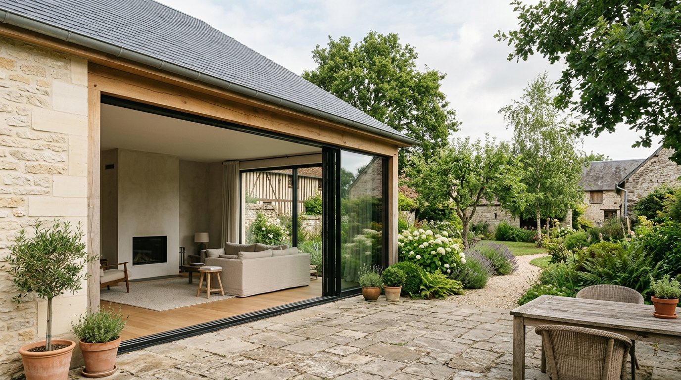 Baie coulissante réalisée par Delahoche Métallerie à Gournay-en-Bray (76, Seine-Maritime) — atelier d'Achy