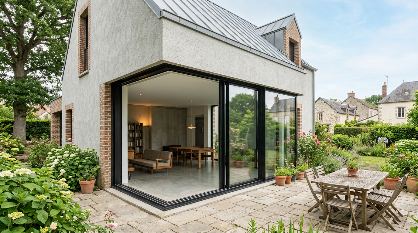 Baie coulissante réalisée par Delahoche Métallerie à Saint-Just-en-Chaussée (60, Oise) — atelier d'Achy