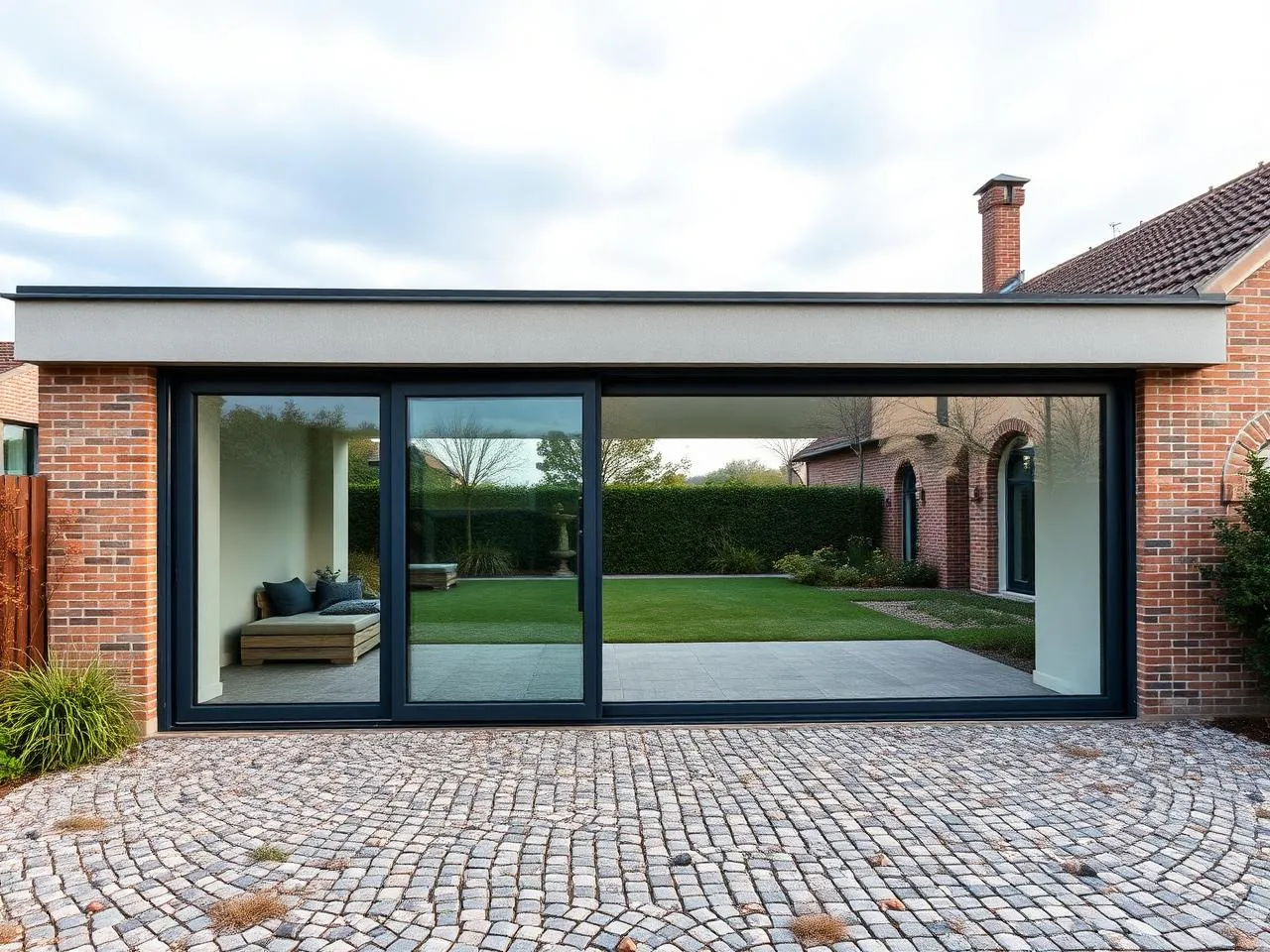Baie coulissante aluminium anthracite grand format installée par Delahoche Métallerie à Beauvais (Oise 60)
