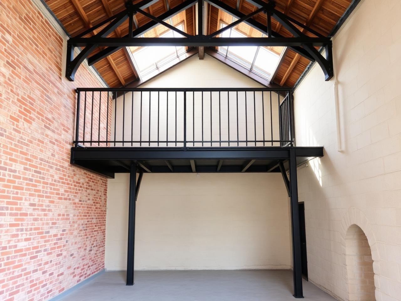 Mezzanine en structure métallique noire dans un atelier rénové près de Marseille-en-Beauvaisis, Oise (60)