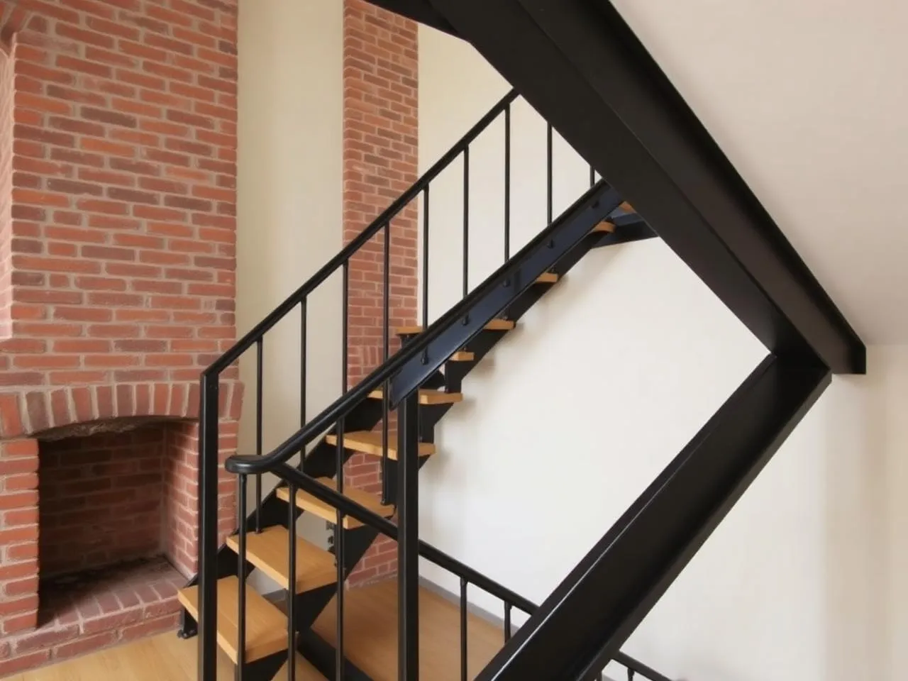 Escalier métallique sur mesure avec marches en chêne et garde-corps acier noir à Saint-Omer-en-Chaussée, Oise (60)
